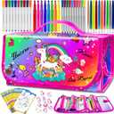 weirtoya 56 PCS Washable Scented Markers with Glitter Pencil Case, Mermaid Unicorn Arts and Crafts for kids 4-6-8 Kids Coloring Drawing Kits for 4-8 Years Old Girls (Rainbow, 70)