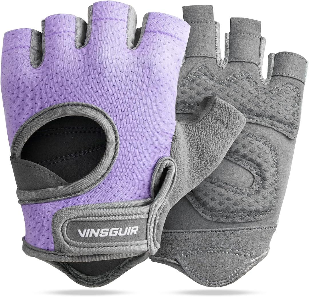 VINSGUIR Workout Gloves for Women and Men, Breathable Weight Lifting Gloves for Gym Exercise, Fitness, Training, and Cycling, with Excellent Grip and Cushion Pads (Gray, L)