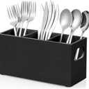 DRASTAR Silverware Holder, Wooden Utensil Caddy, Silverware Organizer Countertop, Cutlery Holder for Party, Fork Spoon Knife Organizer Black