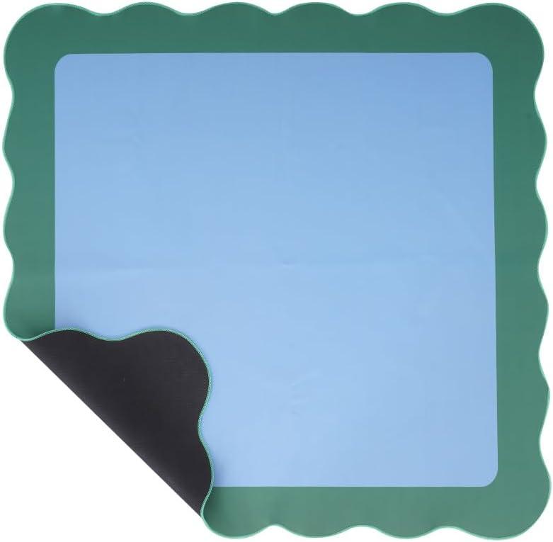Scalloped Mahjong Mat No Creases with Rolling Bag: Anti-Slip & Noise Reduce Solid American Mah Jongg Tablecloth - 33" Square 2mm Neoprene Board Game Table Cover - Gifts for Tiles Domino Poker Player (Blue Green [Rolled] No Creases)