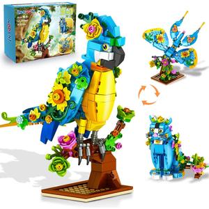 INSOON 3 in 1 Flower Cat Parrot Butterfly Building Set, Animal Figures Building Toy for Home Office Art Decor, 412 PCS Building Block Easter Gift for Kids Boys Girls Ages 6 7 8 9 10 11 12+ Adults