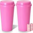 LCMWHOP Car Trash Can Bin with Lid - 2 Packs Mini Car Garbage Can Cup Holder - Pink Small Leakproof Vehicle Trash Bin - Automotive Organizers and Storage for Back Seat Door SUV Accessories