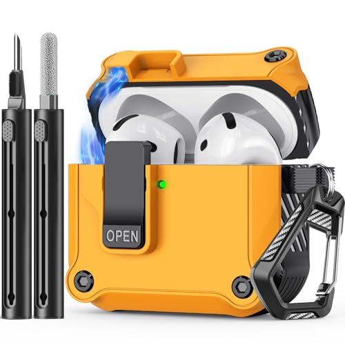 Inesore Compatible with AirPods 4th Generation Case,with Cleaner kit,Automatic Snap Switch Secure for New Airpods 4 Charging Cover [with Active Noise Cancellation] (2024)
