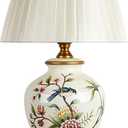 American flower and bird hand-painted ceramic table lamp bedside lamp new Chinese modern bedroom study hotel villa bedside lamp fabric lampshade Chinese home decoration ornaments ceramic table lamp