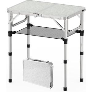 YihuiKo Folding Camping Table, Aluminum 24" x 16" Adjustable Height Max 27.5" with Carrying Handle, Lightweight, Portable Camping Table for Outdoor Indoor Picnic Beach, Silver