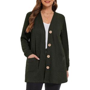 LARACE Open Front Cardigan for Women Cable Knit Sweater with Pockets Plus Size Long Sleeve Tops Button Down Winter Coat, color armygreen, size 2xL