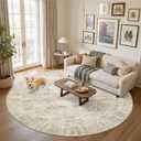 9x9 Beige Round Rug 9ft Living Room Circle Rug Vintage Round Area Rug Non Slip Indoor Carpet for Apartment