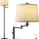 Dimmer LED Floor Lamp,Tall Standing Lamp with Swing Arm,Black Lamp with Dimmer LED Bulb,Elegant Floor Lamp for Living Rooms & Bedroom (Black)