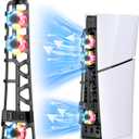 FASTSNAIL RGB Cooling Fan for PS5 Slim Console, Automatic Fan Speed Adjustable by Temperature, Auto Power On/Off, Low Noise Cooling System with RGB LED, USB 3.0 Port, 3 Fans for PS5 Slim (RGB Mode/Black)