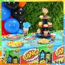 97 Pcs Hero Party Supplies for 12 Guests Include Hero Plates and Napkins Paper Cups Cupcake Stand Tablecloth Banners Cutlery Party Decorative Tableware Set for Birthday Baby Shower Decorations