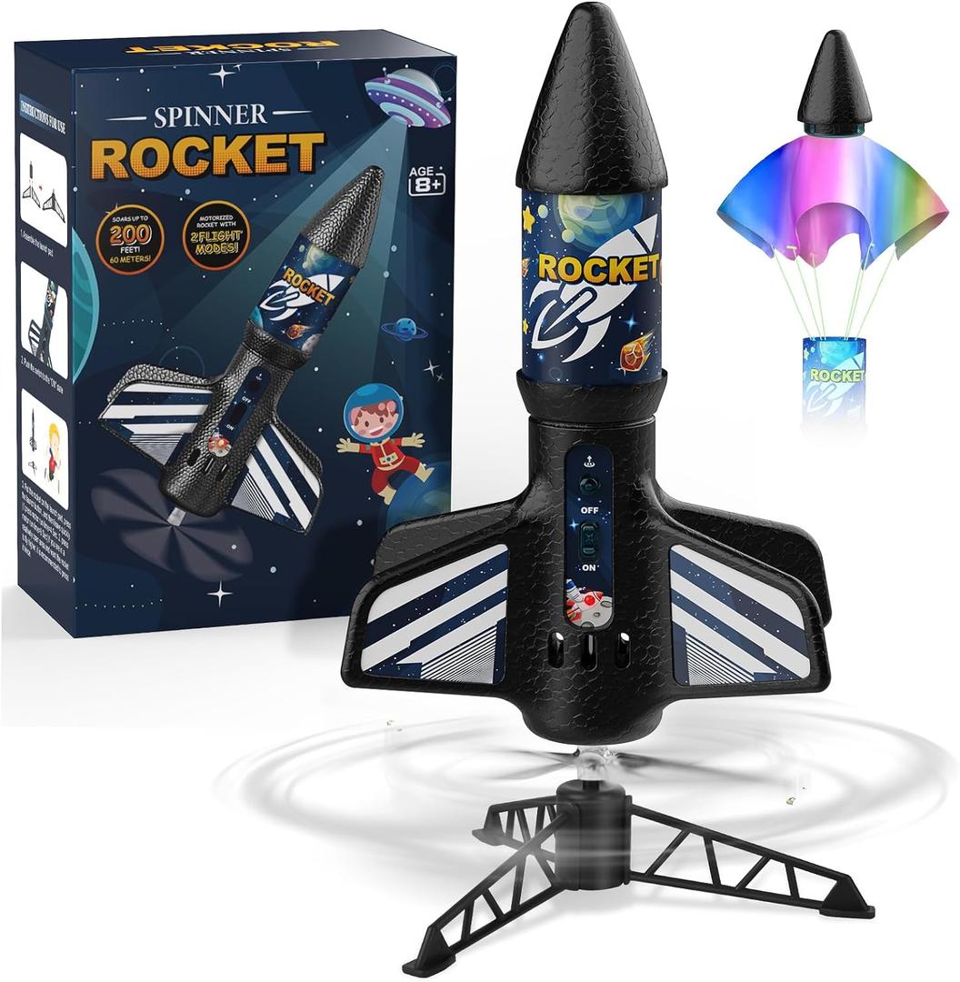 Mafbeanl Rocket Launcher for Kids, Self Launching Motorized Air Rocket Toy, Outdoor Toys for Ages 8-12, Model Rockets with Parachute Safely Land, Spaceship Launch up to 200 ft Birthday Gifts for Boys