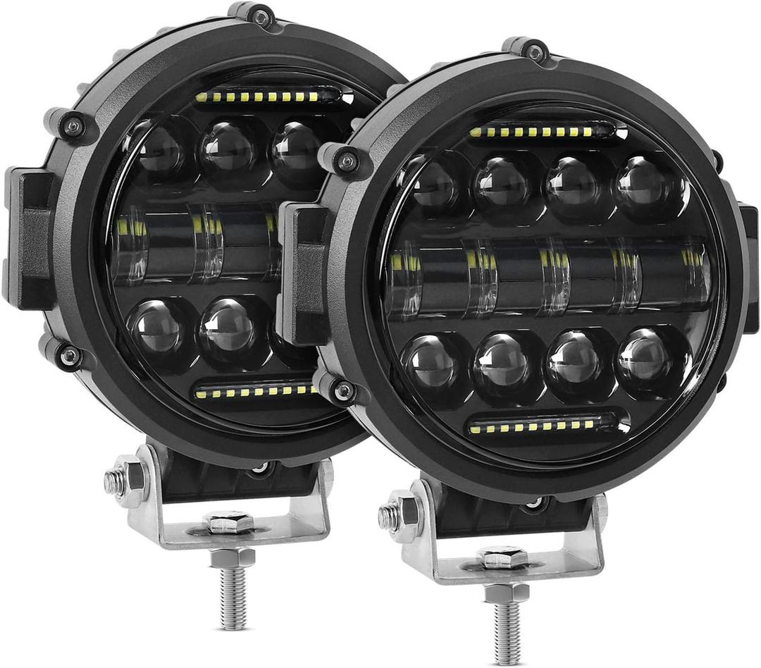 BESTZHEYU 2PCS Round LED Off Road Lights Round LED Work Light 60W Round LED Fog Lights Pod Daytime Running Light Driving Light Wrangler Truck Pickup SUV ATV UTV Spot Flood Beam Off-road Light Bar