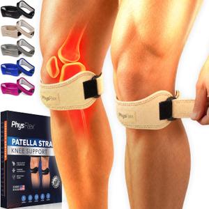 PhysFlex 2 Pack Patella Knee Brace - Knee Support and Pain Relief, Running, Hiking, Basketball, Jumpers Knee, Tendonitis, Adjustable Strap Patellar Tendon Stabilizer (Beige)