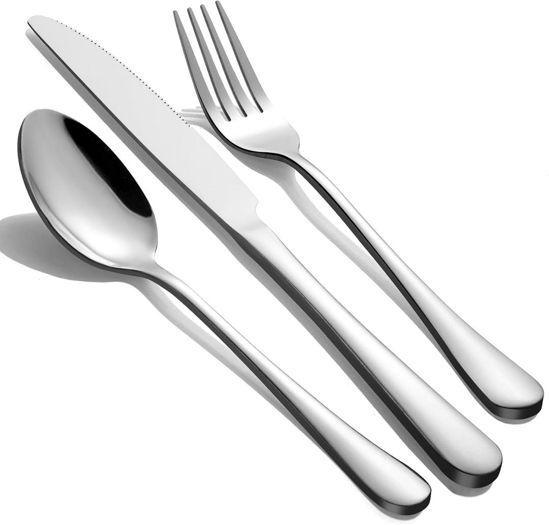 5-Piece Silverware Set for 4 - Stainless Steel Flatware Cutlery Set Service for 4, Mirror Polished Flatware Set Include Forks Spoons Knives for Home, Wedding, Restaurant, Dishwasher Safe