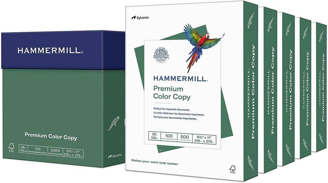Hammermill Printer Paper, Premium Color 28 lb Copy Paper, 8.5 x 11-5 Ream (2,500 Sheets) - 100 Bright, Made in the USA, 102450C, White