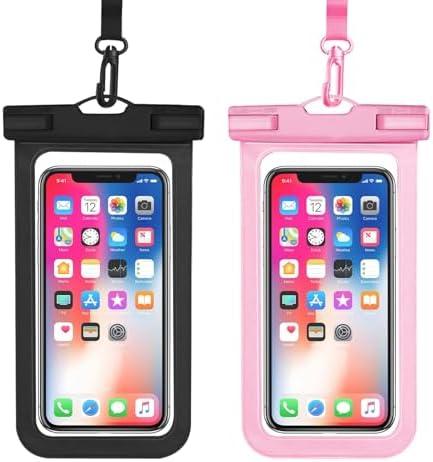 OHIFAST Waterproof Phone Pouch, IPX8 Cell Phone Case for iPhone 15 14 13 Pro Max Plus Galaxy S22 S23 up to 7" Essential Dry Bag for Beach Cruise Ship, 2 Pack,(Black+Pink)