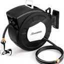 100 FT x 1/2" Retractable Garden Hose Reel by HOZEREEL, Decorative Outdoor Garden Hose Reels - Automatic Self Retract Wall Mount Hose Reel Enclosed Storage, Any Length Lock, 10 Pattern Nozzle Black