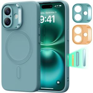 ESR for iPhone16 Plus Case with MagSafe, Supports Magnetic Charging, Smooth & Slim Silicone Case, Shockproof, Full Screen and Camera Protection, Soft Microfiber Lining,Teal