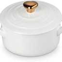 Le Creuset Stoneware Mini Round Cocotte, 8oz., White with Gold Heart Knob