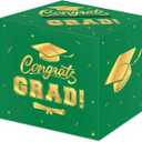 4 x Graduation Decorations 2026 Card Box, Green Gold Congrats Grad Paper Gift Crad Boxes Holder for Class of 2026 Graduation Party Decoration Supplies Table Decor Favors Props Decor, 9 x 9 x 9 inches