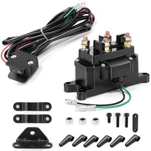 ovsor 12V 250A Winch Solenoid Relay Contactor Truck for ATV UTV 2000-5000lbs with & Contactor Winch Rocker Thumb Switch Kit and 6 Protecting Caps, for 63070, 62135, 74900, 2875714, 70715