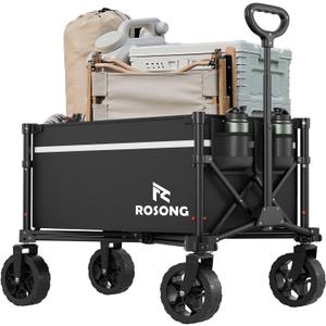 Collapsible Wagon Cart with Wheels Foldable - Folding Utility Heavy Duty Wagons Carts for Grocery Sports Garden Shopping Camping Wheelbarrows (Black, 90L)