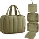 BAGSMART Travel Toiletry Bag for women, Portable Hanging Hook Makeup Bag Organizer, Waterproof Makeup Cosmetic Bag, for Full-Size Accessories, Toiletries,Olive green