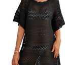Women Swimsuit Coverup Crochet Bathing Suit Beach Cover Ups Summer Knit Bikini Beachwear Pullover 2025 Swimwear Dress (Black, L)