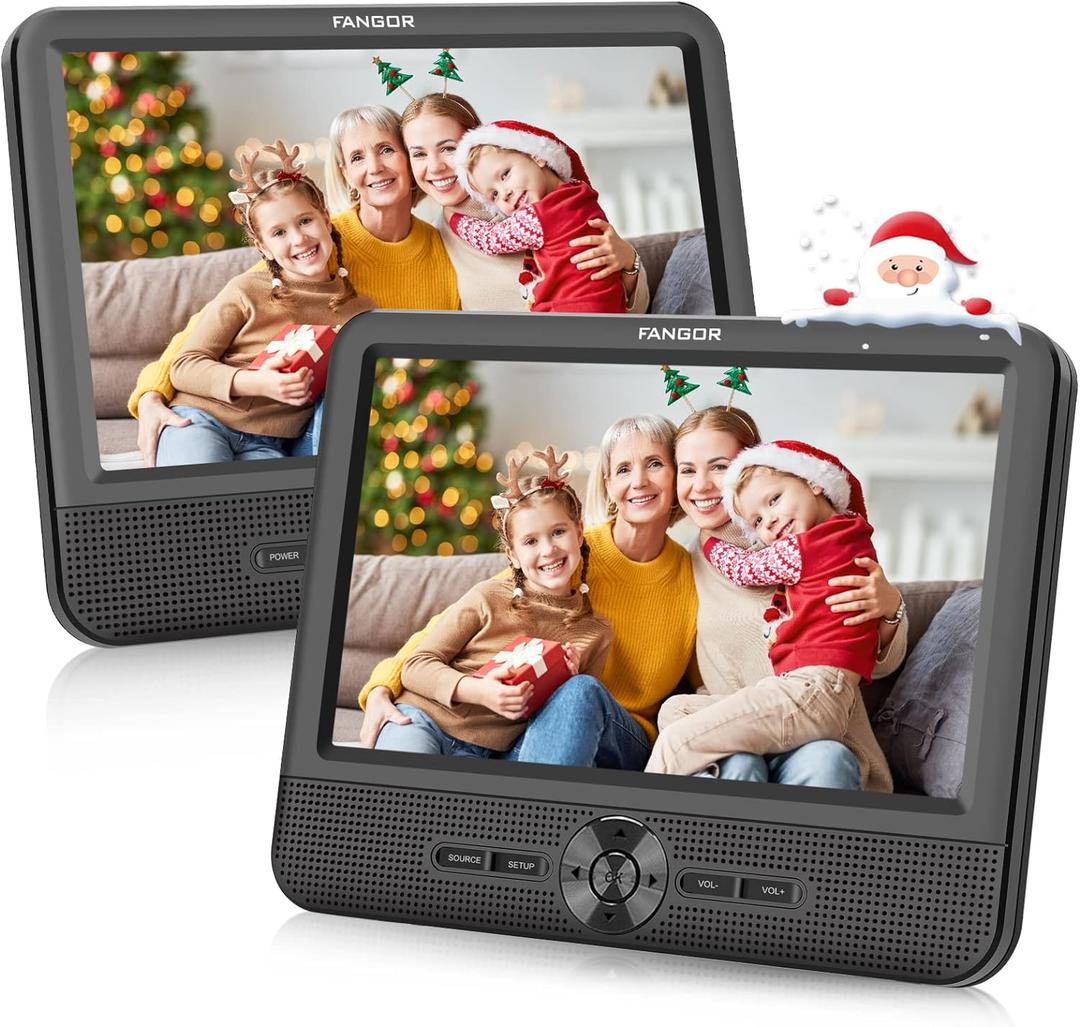 FANGOR 7.5 Inch Dual Car DVD Player, Portable DVD Player for Car with 5 Hours Rechargeable Battery, Last Memory, AV Out/in, Support USB/SD/Sync TV, All Regions