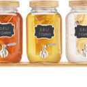 VEVOR Beverage Dispenser, 3 Pack 1 Gallon Drink Dispensers for Parties, Glass Juice Dispenser with Wood Stand, Stainless Steel Spigot, Infuser, Iced Tea Lemonade Juice Water Dispensers for Parties