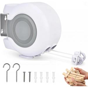 Retractable Clothesline Outdoor - 2x49 Feet Heavy Duty Dual Clotheslines for Outside Laundry Drying, Wall-Mounted & Portable Installation (White)