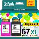 67XL Ink Cartridges Black/Color Combo Pack Replacement for HP Ink 67 67XL HP Printer Ink High Yield Works with DeskJet 2755e 2855e 2700 2800e 2700e 4255e 4155e Envy 6055e 6000 6455e 6400 (2-Pack)