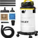 STANLEY Shop Vacuum Wet/Dry, 5 Gallon, 4 Horsepower, Stainless Steel Wet/Dry Vac Silver+Yellow+Black