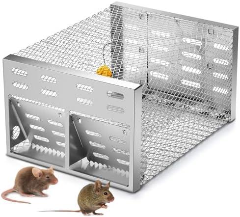 Qualirey 1 Pack Humane Rat Trap with Double Opening One-Way Door 12 x 9 x 6 Inch Automatic Chipmunk Rodent Small Mouse Trap Cage No Kill Animal Live Squirrel Rat for Indoor Outdoor Use