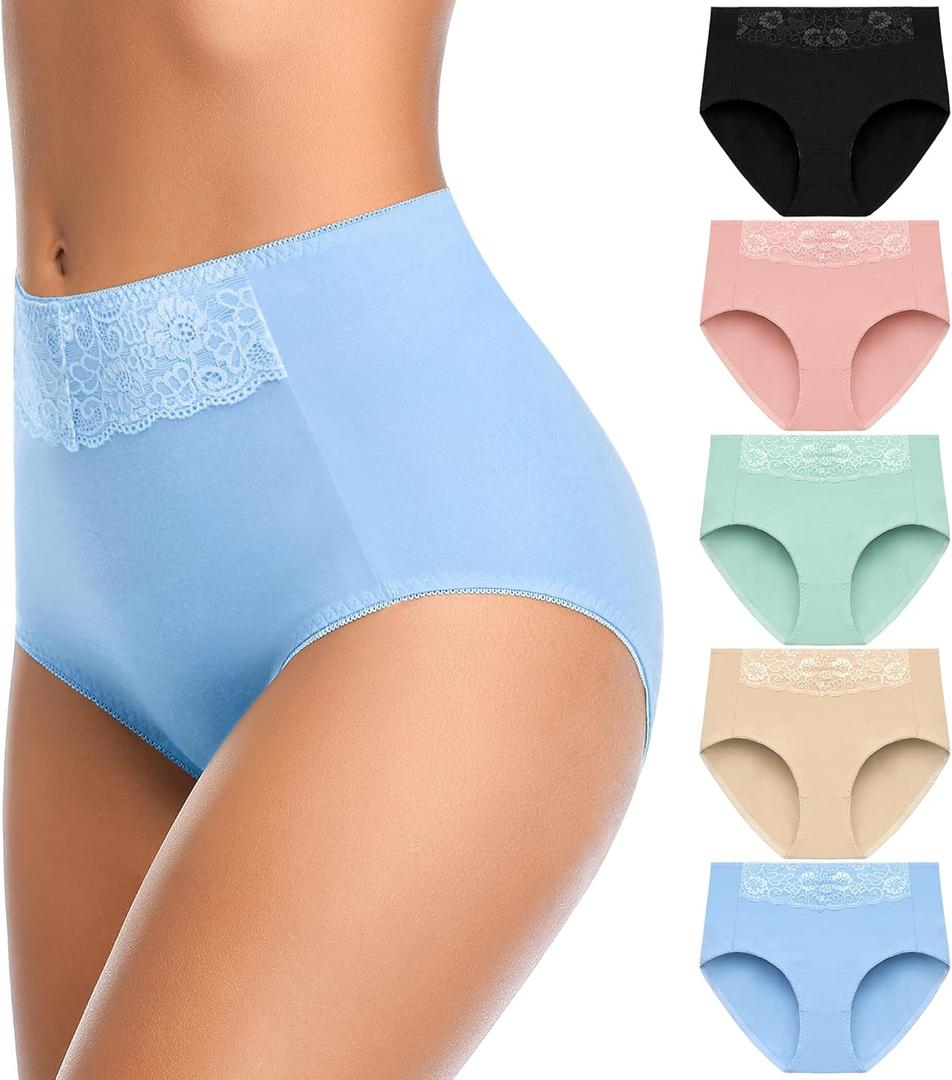 Cotton Underwear High Waisted Womens Full Coverage Ladies Comfy Panties  (Medium, 5 Pack, Multicolor)