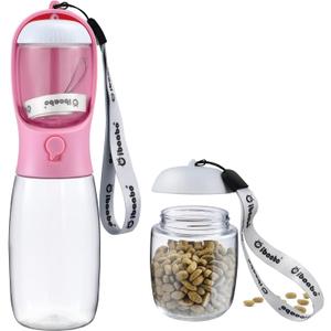 Dog Water Bottle with Food Container, Travel Puppy Water Bowl, Portable Pet Dispenser, Dog Stuff Accessories Items, Puppy Essentials Necessities for Yorkie Chihuahua Cat Walking and Hiking (19oz, #04 Pink)