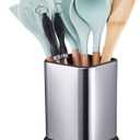 RedCall Stainless Steel Kitchen Utensil Holder for Countertop, Spoon Spatula Organizer,Modern Rectangular Large Cooking Utensil Caddy Counter,Utensil Crock Silver