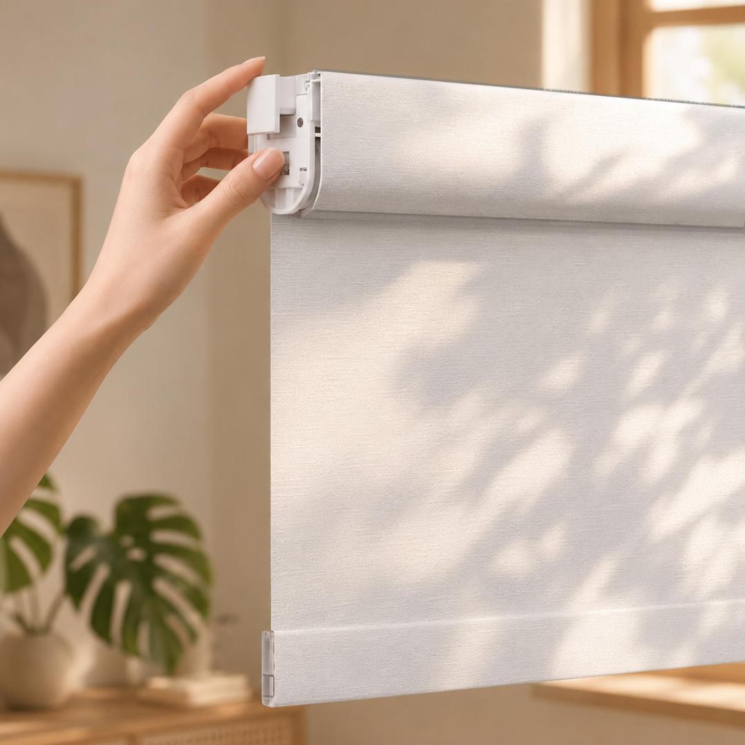 Grandekor No Drill Blackout Roller Shades | Textured-White 33.5Wx72H