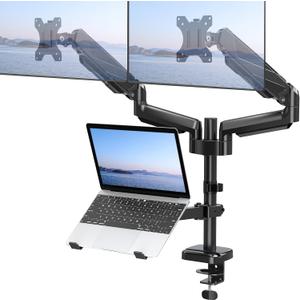 MOUNT PRO Monitor and Laptop Mount for 2 Max 27" Computer Screens, Laptop Tray Fits 10-17inch Notebook, 3-in-1 Adjustable Laptop and Monitor Desk Mount with VESA Bracket 75/100mm MOUNT PRO Monitor and Laptop Mount for 2 Max 27" Computer Screens, Laptop Tray Fits 10-17inch Notebook, 3-in-1 Adjustable Laptop and Monitor Desk Mount with VESA Bracket 75/100mm