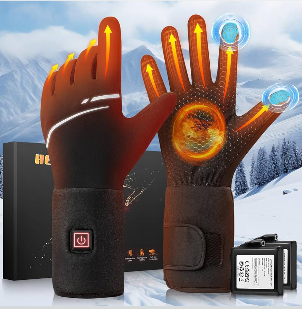 Heated Gloves Liners for Men Women, Rechargeable Heated Gloves with 7.4V 6400mAh Battery, Electric Gloves with Touchscreen, Thin Hand Warmer for Skiing Hunting Cycling Hiking Raynaud, M