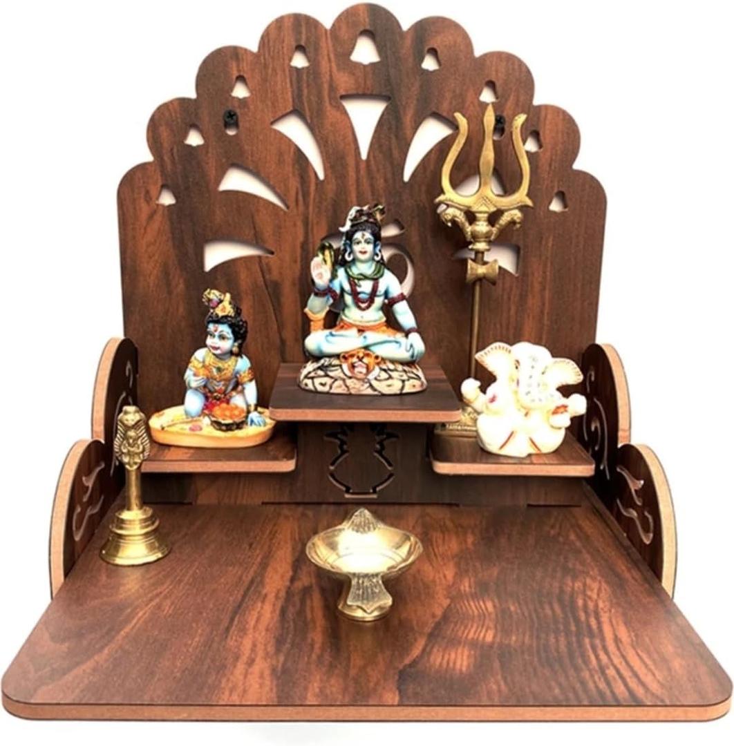 Beautiful Wooden Mandir Puja Temple Wall Hanging and Table Top Mandir Engineered Wood Home Temple (Height: 8inches), DIY(Do-It-Yourself) (Small)(Office/Home/Shop)