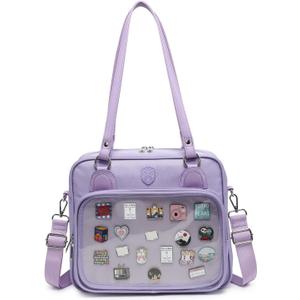 Oxford Ita Bag Crossbody Shoulder Bag Satchel Messenger Backpack Multi-Purpose Pins Display (Purple)