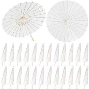 Aodaer 24 Pack 33 Inches Paper Umbrellas for Wedding Chinese Japanese Parasol Paper Decorative Oiled Umbrella DIY Painting Crafts for Bridal Party Decor Photography Props, White