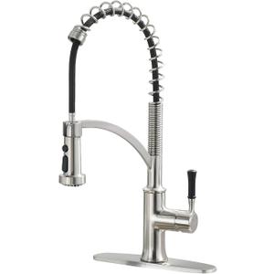 Kitchen Faucet with Pull Down Sprayer, Single Handle Brushed Nickel High Arc Commercial Farmhouse Kitchen Sink Faucet with Deck Plate