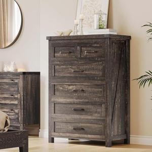 YITAHOME 6 Drawer Dressers, Wood Dressers Chests of Drawers, Modern Dresser with Open Shelf Storage for Room, Entryway, Hallway, Dark Rustic Oak