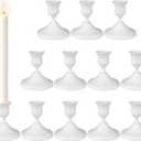 Candle Holders White Set of 12, Vintage Metal Candlestick Holders for Dinner Room Table Centerpiece, Low Metal Candles Sticks for Wedding Centerpieces Christmas Birthday Party (12, White)