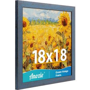 18x18 Frame, Vintage 18x18 Picture Frame Plexiglass for Wall Display, Square Rustic 18x 18 Poster Frame, Antique Blue Collage Gallery Wall Picture Frames, Widen Border