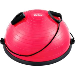 ZELUS Balance Ball Trainer with Resistance Bands and Foot Pump, Inflatable Yoga Ball for Home Gym Workouts, 23 Inch Exercise Half Ball for Balance Training Core Strength Fitness More, 330lb Cap (Pink)