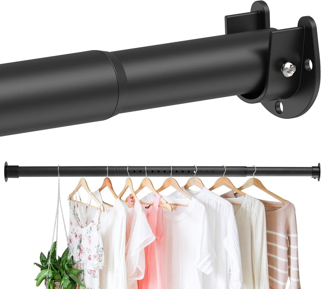 Closet Rods for Hanging Clothes, 1.3 Inch Diameter Heavy Duty Closet Rod 17-87 Inches Adjustable Clothes Hanging Rod Matte Black Closet Poles for Wardrobes, Bathroom, Windows