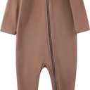 O2 BABY Baby Boys Girls Organic Cotton Zip Front Sleeper Pajamas, Footed Sleep 'n Play（3-6 Months, Brown）